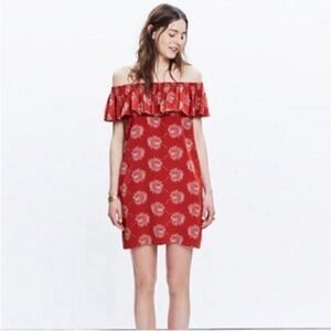 Madewell Palmflower Off the Shoulder 100% Silk Dress
